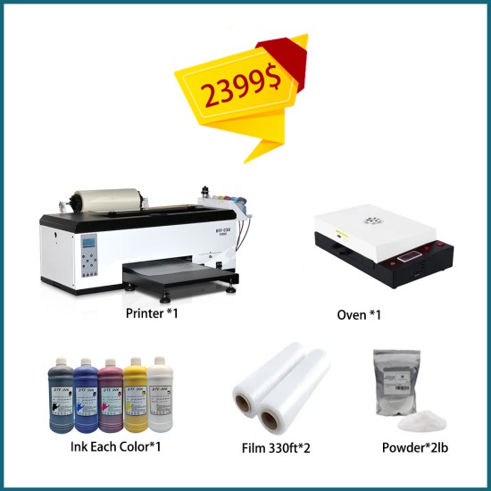 C30 A3+ DTF Printer Bundle 1 (includes printer*1, ink*5L, powder*2lb, film*660ft)