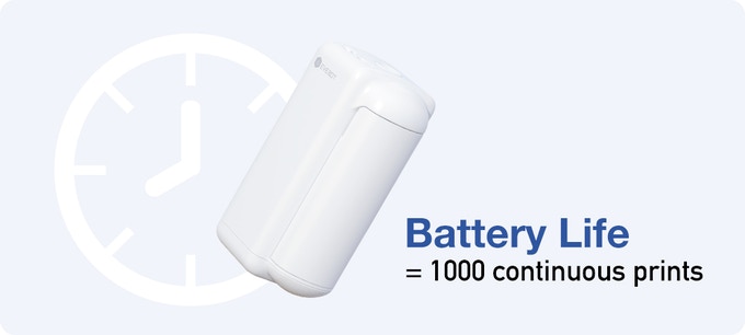 Rechargable battery life = 1000 continuous prints